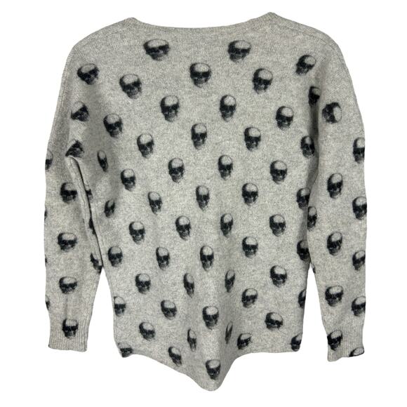 Skull Cashmere Grey Skull Print Long Sleeve V Neck Sweater XS - Picture 2 of 5